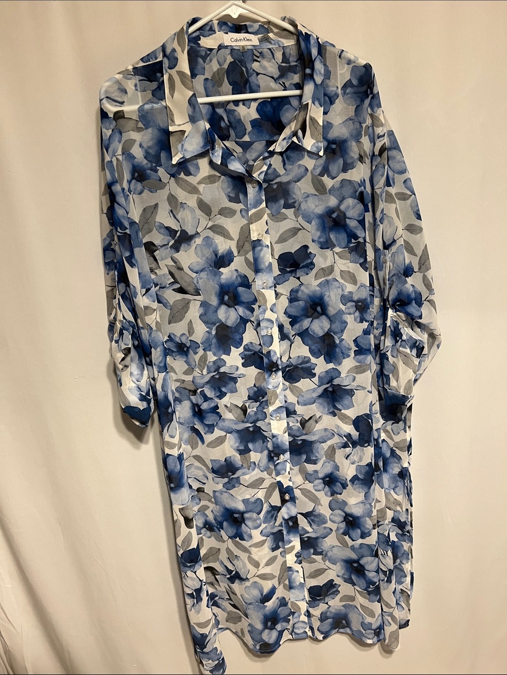 Calvin Klein White Shirt with Blue Floral Print